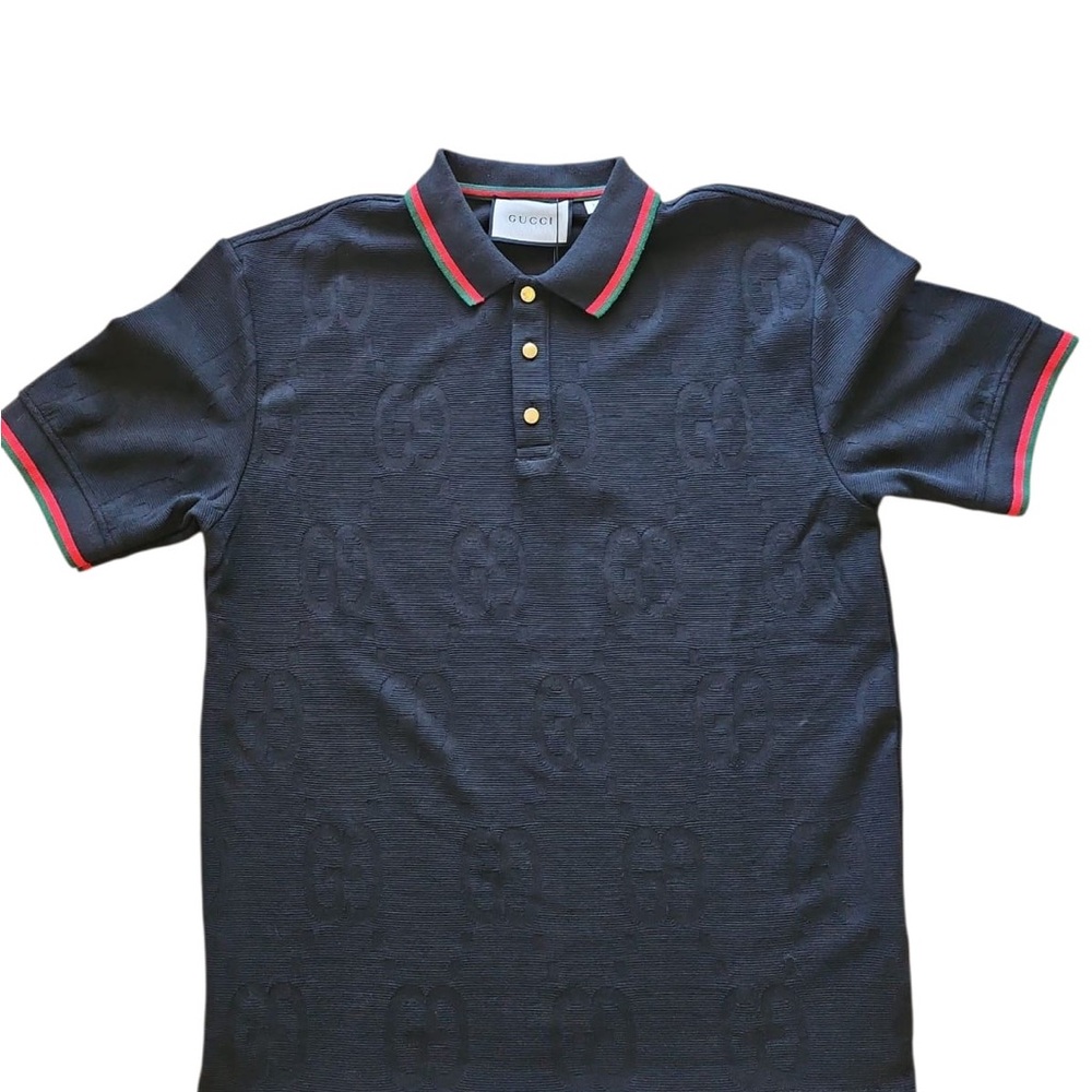 Gucci Navy Polo Shirt with Red and Green Accents